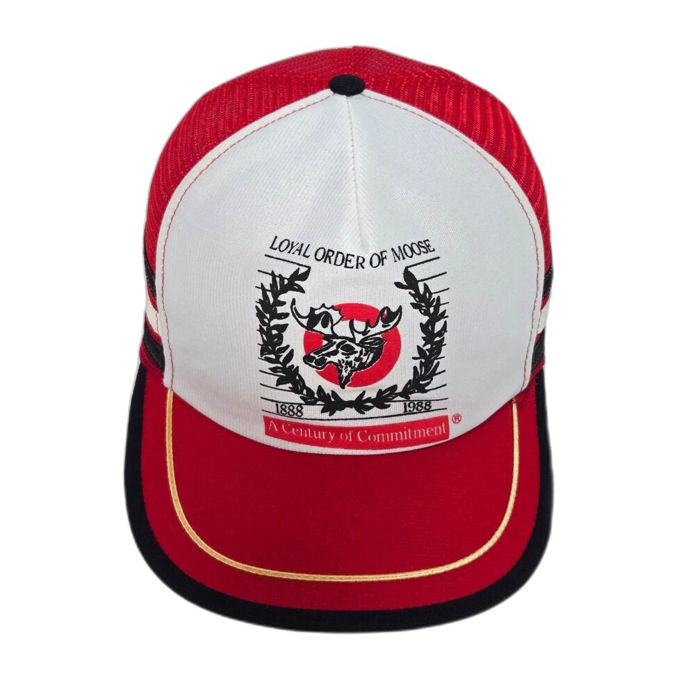 Vintage Loyal Order of Moose Trucker Snapback Hat | USA Made Red White Mesh Cap